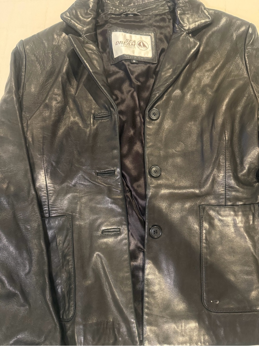 Vintage—- Black Leather Button-Front Women’s Jacket
